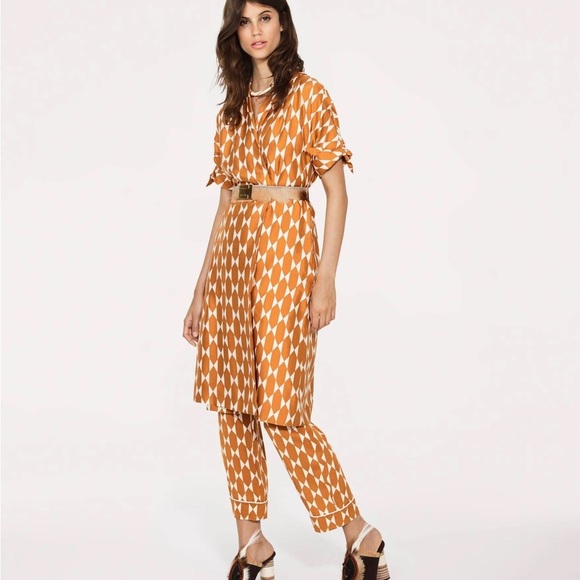NWT Tory Burch Haley Silk Chic Orange Diamond Patterned Dress and Pants Set - Picture 1 of 8
